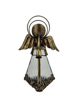 Decorative Angel Votive Candl Metal and Brass & Glass Angel Figurine With Trumpe